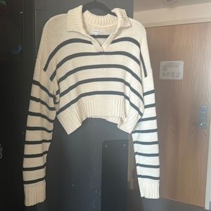 striped collared cropped sweater